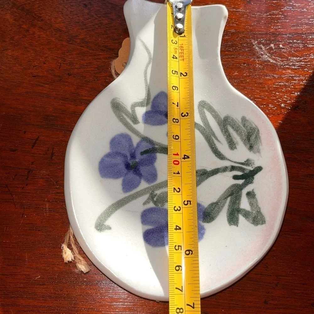 Vintage pottery hand made spoon rest. Hand painted. Artist signed